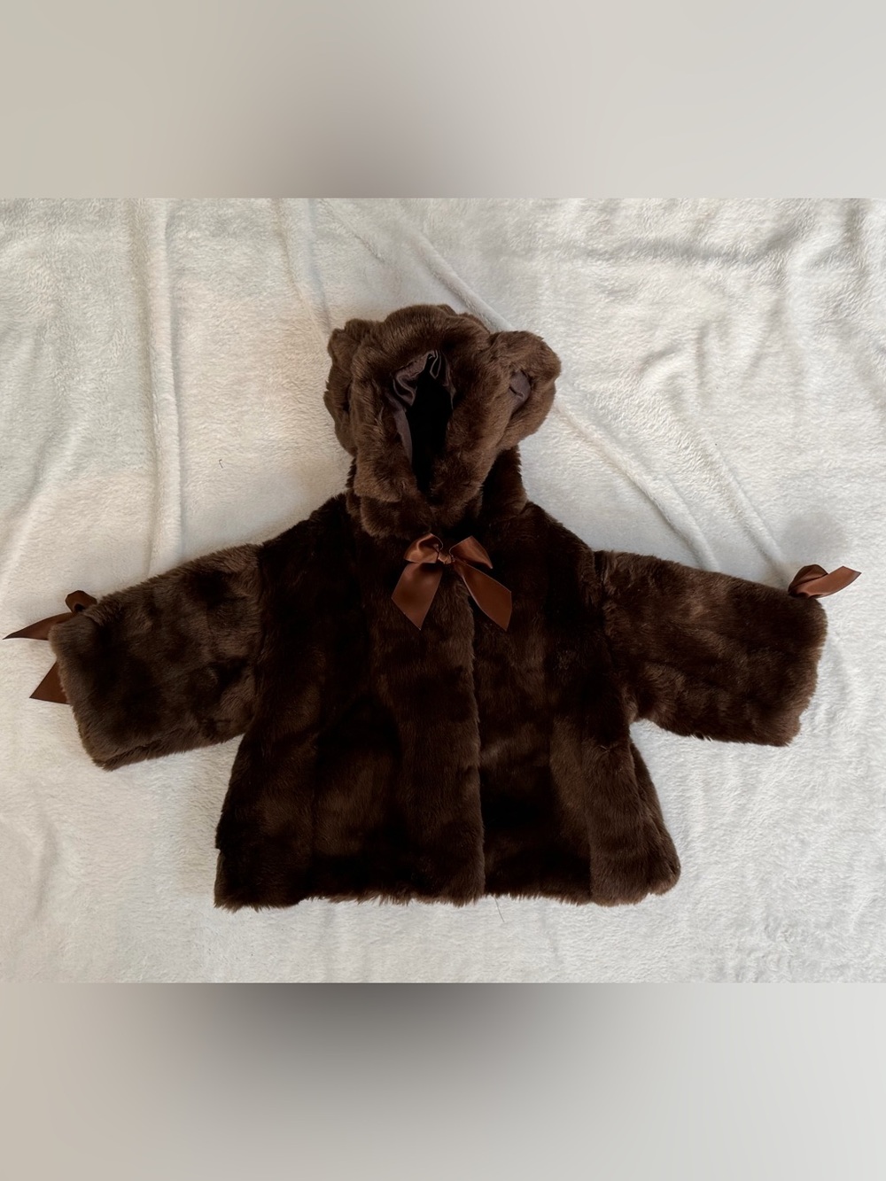 NWOT Bearington Baby Brown Faux Fur Teddy Bear Hooded Coat 6–12 Months